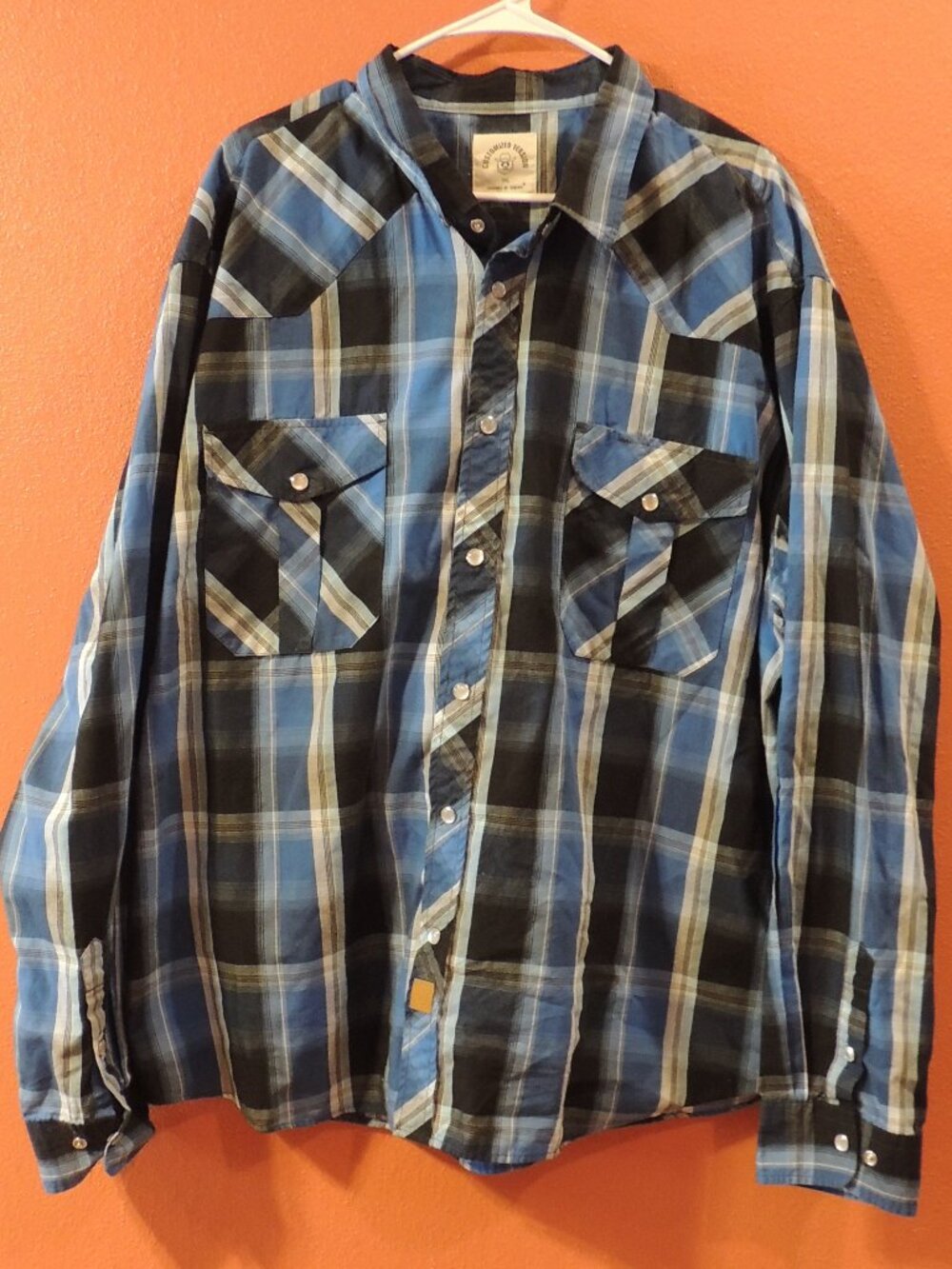 Dubinik Shirt Men 3X Large Blue White Black Pearl Snap Button Down Cowboy Rodeo